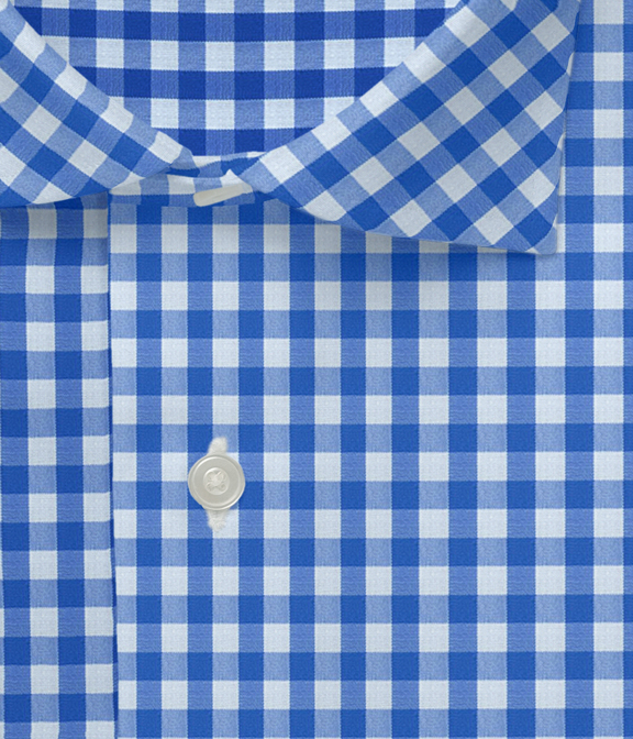 コットン100%形態安定 ブルー ブロード チェック ドレスシャツ（Made to Measure）