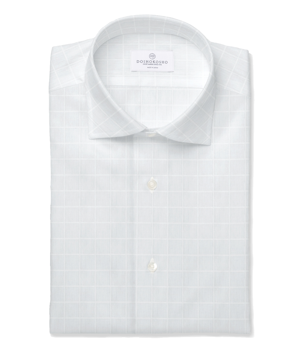 コットン100%形態安定 ホワイト ドビー チェック ドレスシャツ（Made to Measure）