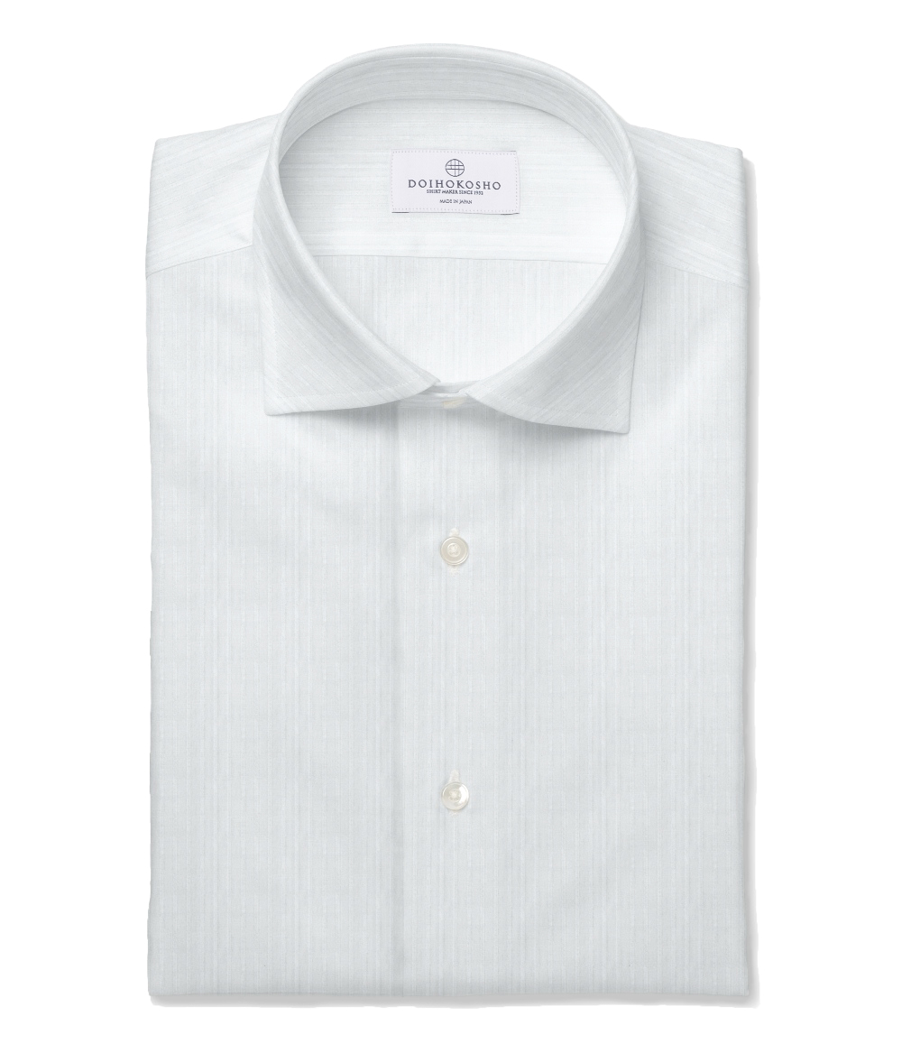 コットン100%形態安定 ホワイト ドビー ストライプ ドレスシャツ（Easy Order/長袖）