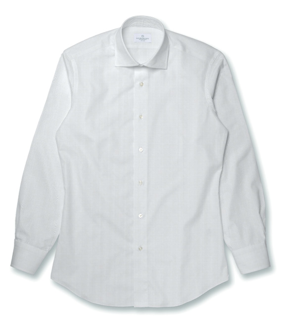 コットン100%形態安定 ホワイト バスケットオックス 無地 ドレスシャツ（Easy Order/長袖）