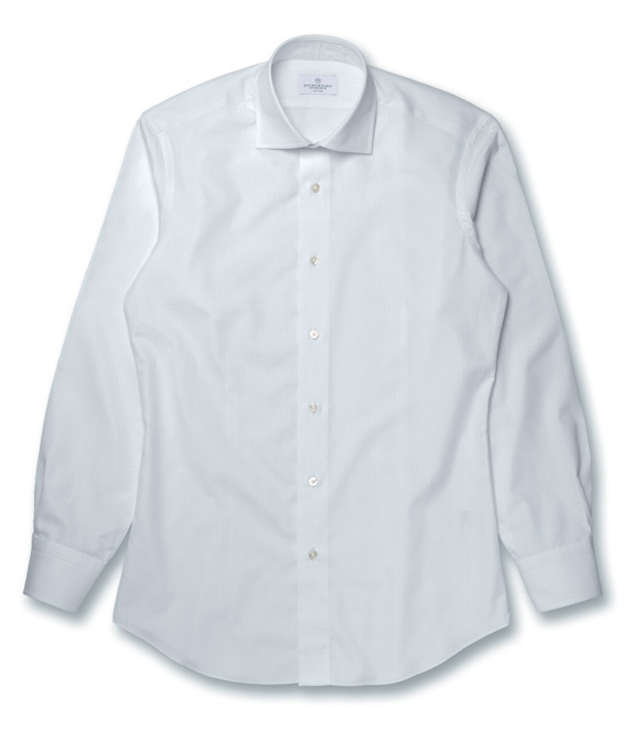 コットン100%形態安定 ホワイト ドビー ヘリンボン ドレスシャツ（Easy Order/長袖）