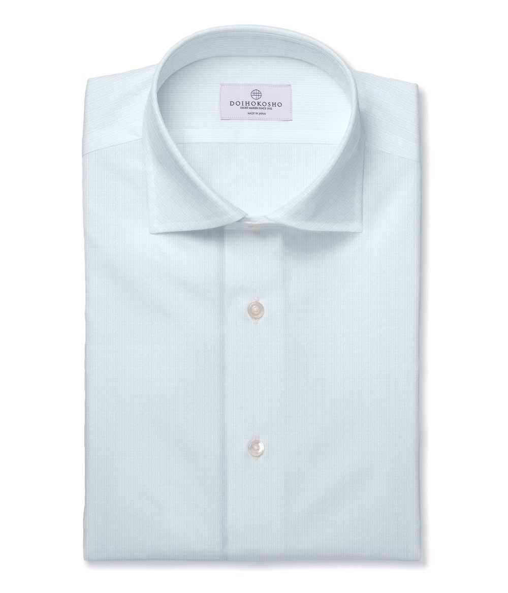 コットン100%形態安定 ホワイト ドビー ヘリンボン ドレスシャツ（Easy Order/長袖）