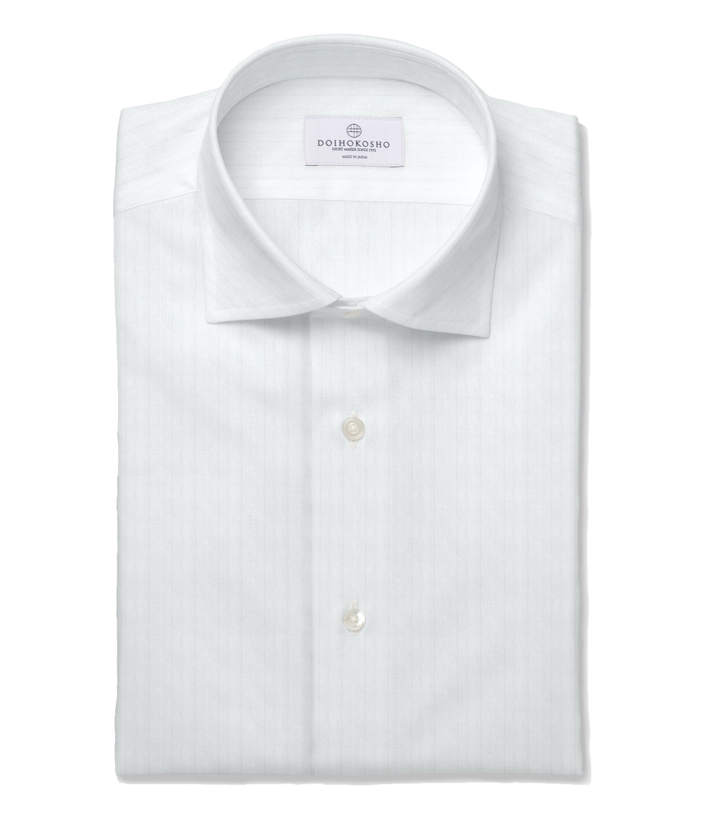 コットン100%形態安定 ホワイト ドビー ストライプ ドレスシャツ（Easy Order/長袖）