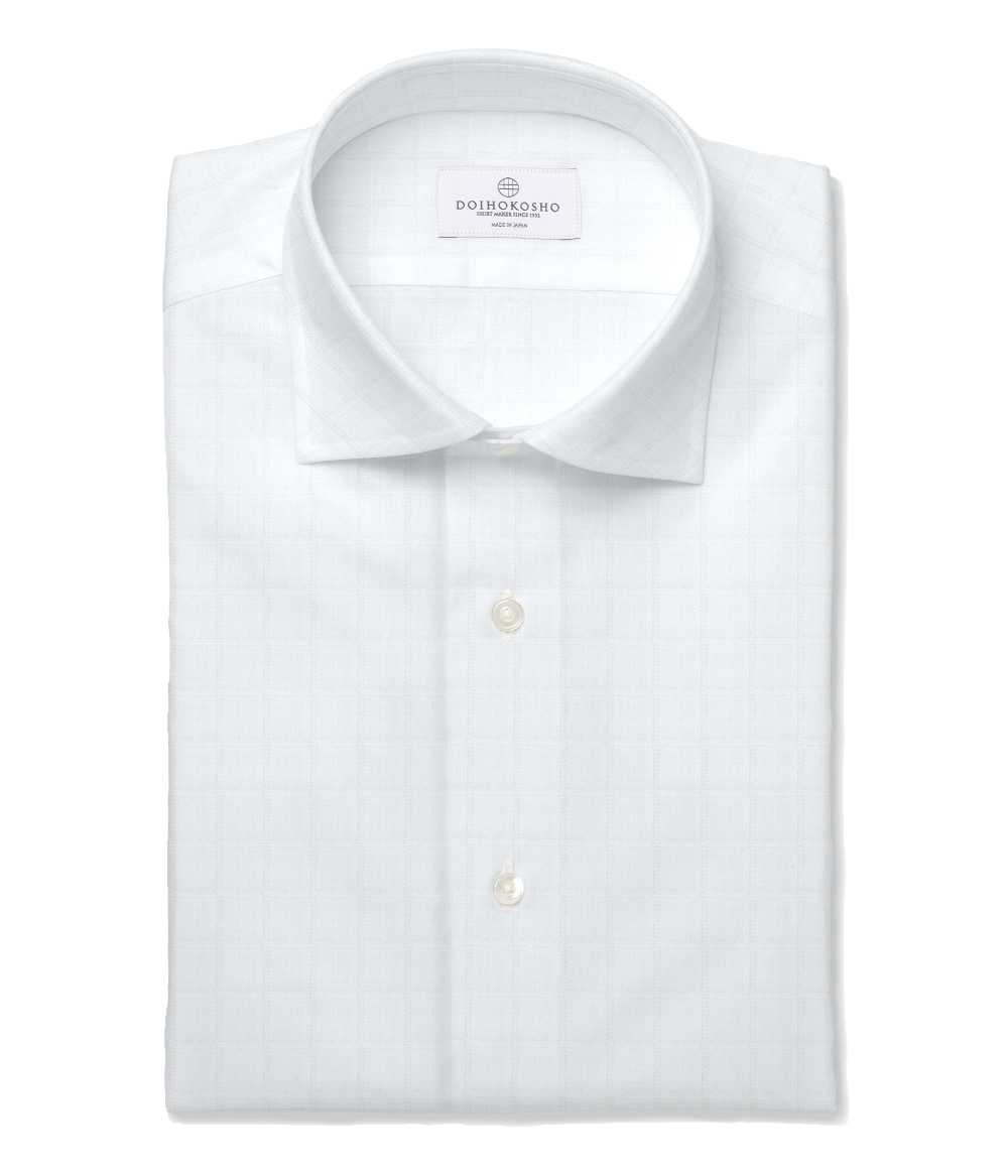 コットン100%形態安定 ホワイト ドビー チェック ドレスシャツ（Easy Order/半袖）