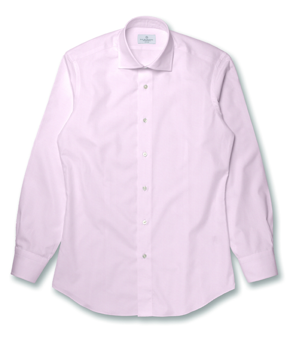 コットン100%形態安定 ピンク バスケットオックス 無地 ドレスシャツ
