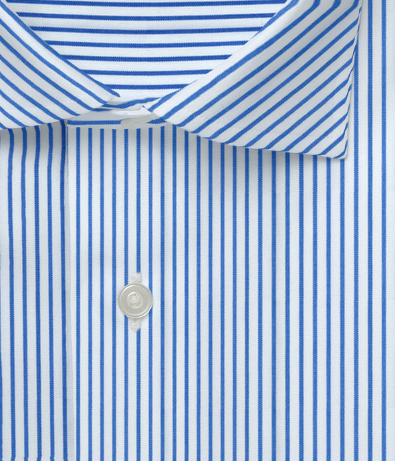 コットン100%形態安定 ブルー ブロード ストライプ ドレスシャツ