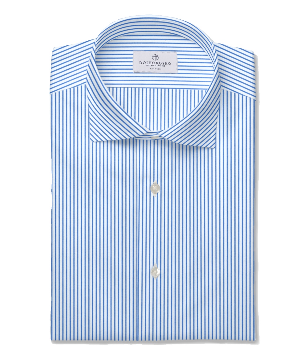 コットン100%形態安定 ブルー ブロード ストライプ ドレスシャツ（Easy Order/長袖）