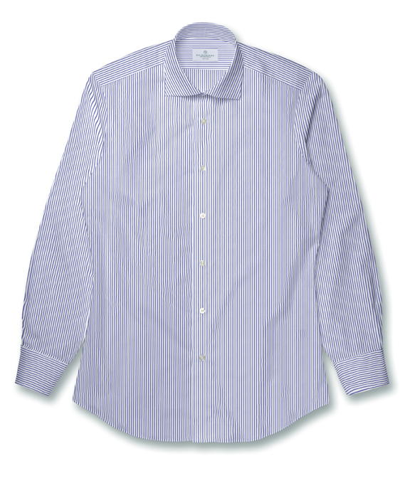 コットン100%形態安定 パープル ブロード ストライプ ドレスシャツ