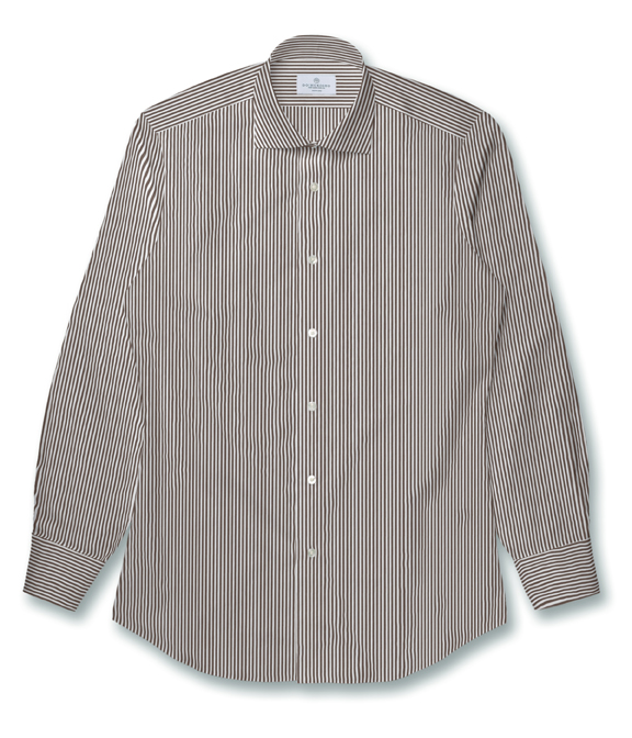 コットン100%形態安定 ブラウン ブロード ストライプ ドレスシャツ