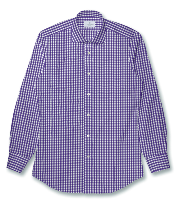 コットン100%形態安定 パープル ブロード チェック ドレスシャツ