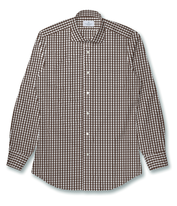 コットン100%形態安定 ブラウン ブロード チェック ドレスシャツ