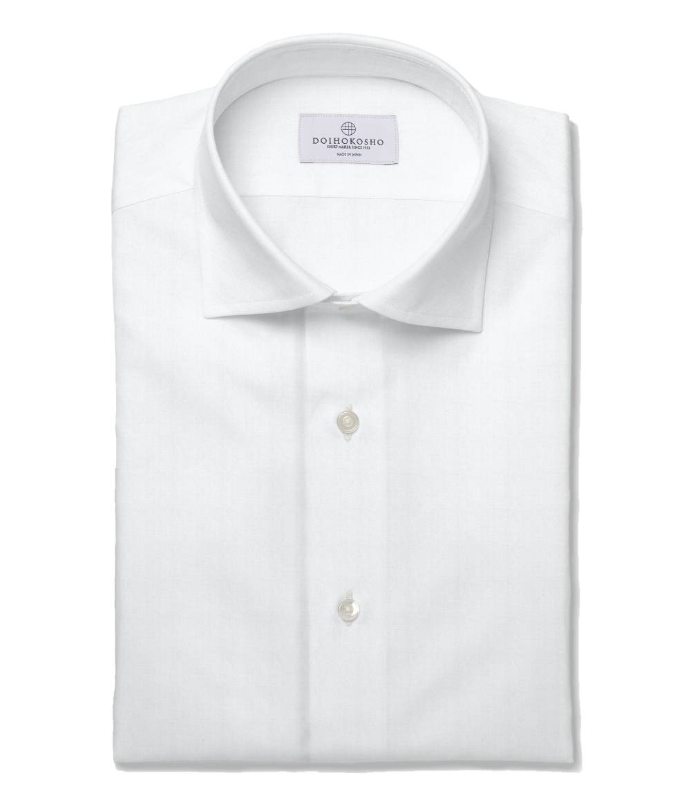 コットン100%形態安定 ホワイト サテン 無地 ドレスシャツ（Easy Order/長袖）