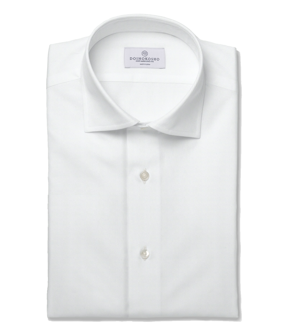 【COOLMAX】形態安定 ホワイト ヘリンボーン ドレスシャツ