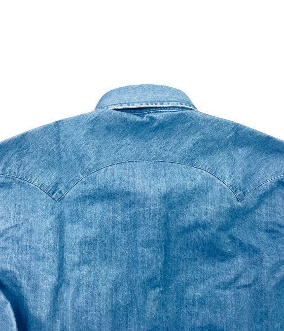 【製品洗い加工】ブルー インディゴ デニム  ウエスタンシャツ