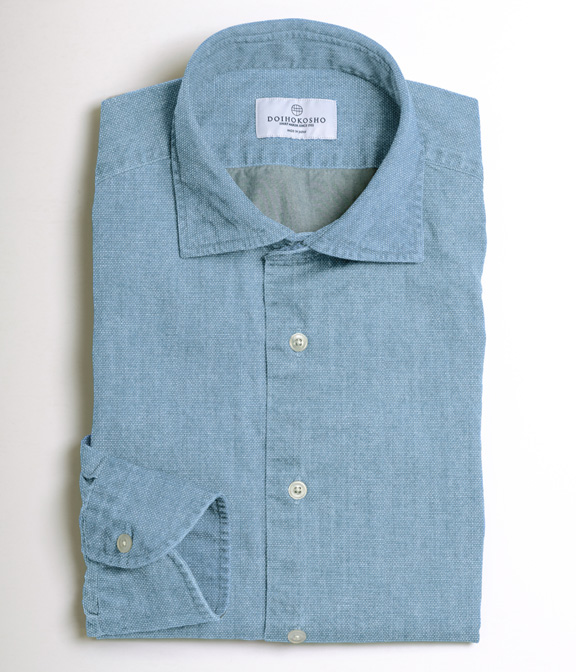 【製品洗い加工】ブルー インディゴ ダンガリー ドレスシャツ(Easy Order/長袖)