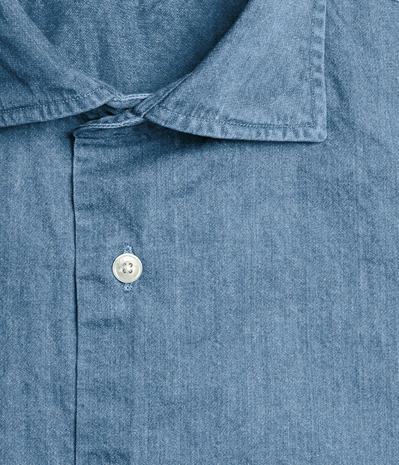 【製品洗い加工】ブルー インディゴ 8オンスデニム ドレスシャツ