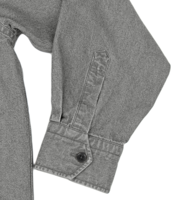 ブリーチブラックデニム斜めフラップポケットシャツアウター