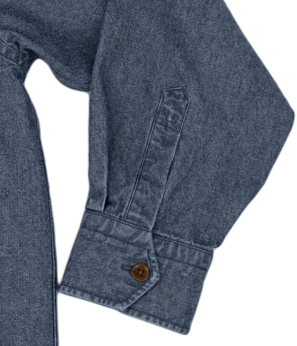 ウォッシュインディゴ 8.5オンスダンガリー斜めフラップポケットシャツアウター