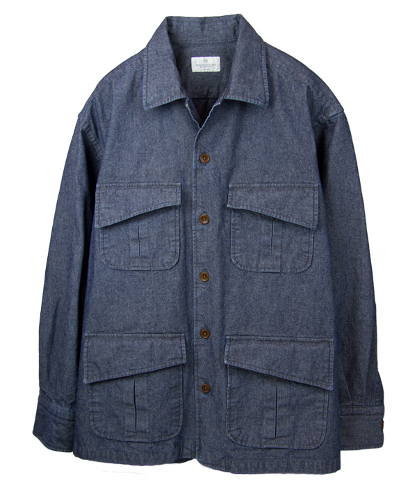 ウォッシュインディゴ 8.5オンスダンガリー斜めフラップポケットシャツアウター