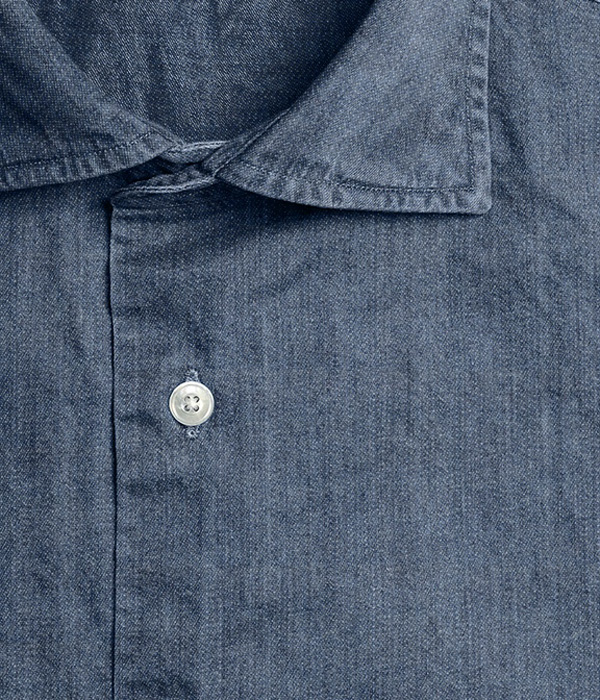 【製品洗い加工】ウォッシュ インディゴ デニム ドレスシャツ