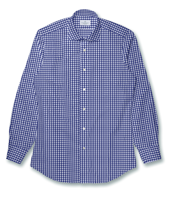 【CANCLINI】ブルー ブロード チェック ドレスシャツ