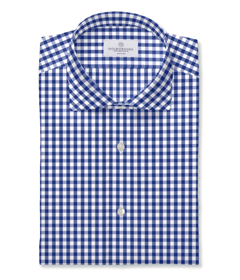 【CANCLINI】ブルー ブロード チェック ドレスシャツ