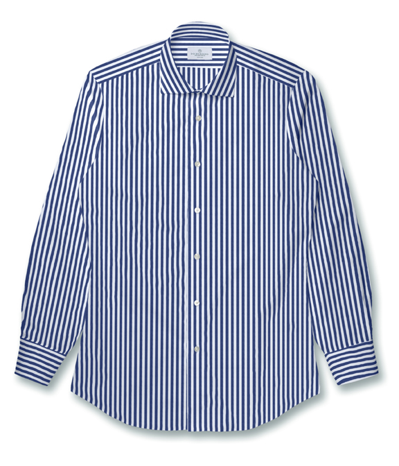 【CANCLINI】ブルー ブロード ストライプ ドレスシャツ