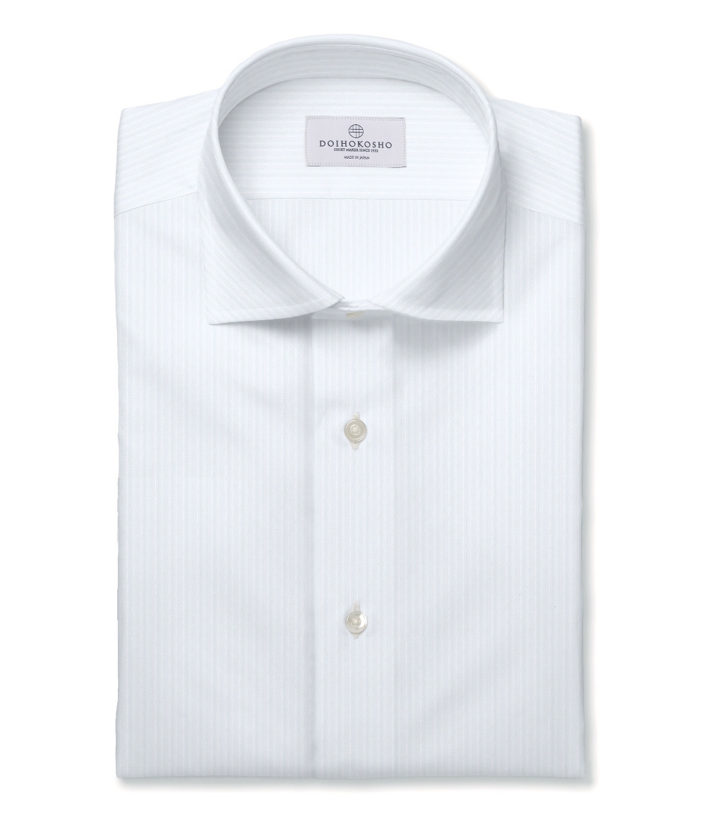 【CANCLINI】ホワイト ドビー ヘリンボン ドレスシャツ（Easy Order/半袖）