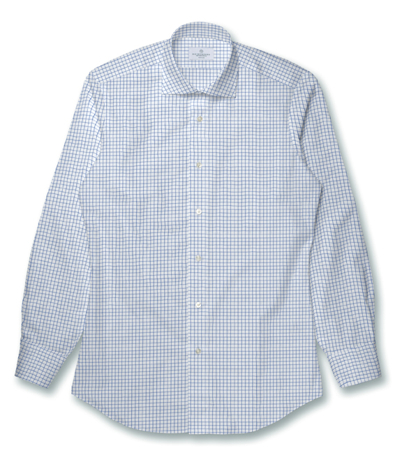 【CANCLINI】ブルー ブロード チェック ドレスシャツ（Made to Measure）