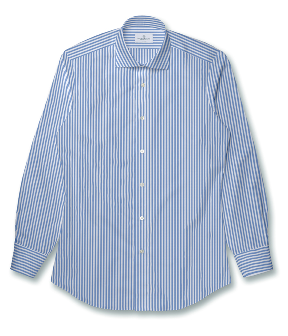 【CANCLINI】サックス ブロード ストライプ ドレスシャツ