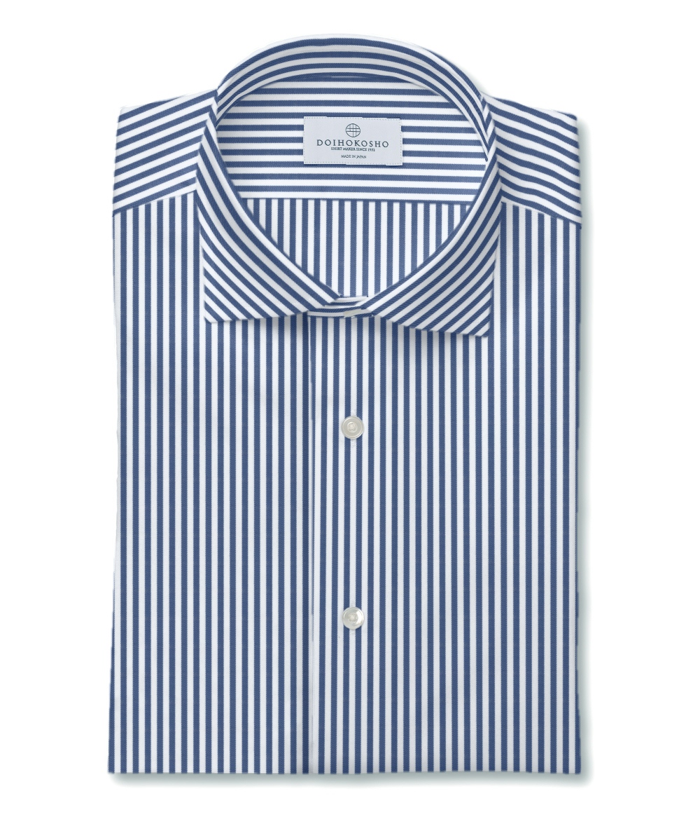 【CANCLINI】NO IRON(形態安定) ネイビー ツイル ストライプ ドレスシャツ