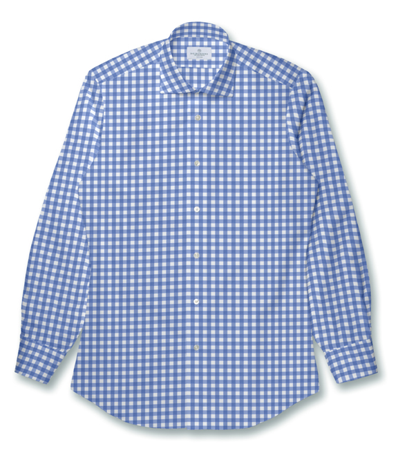 【CANCLINI】 形態安定 サックス ツイル チェック ドレスシャツ（Easy Order/長袖）