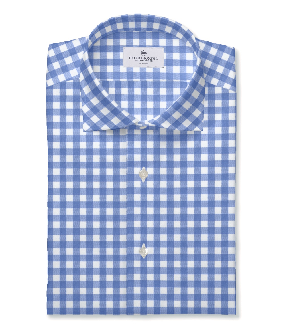 【CANCLINI】形態安定 サックス ツイル チェック ドレスシャツ(Easy Order)