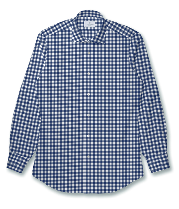 【CANCLINI】形態安定 ブルー ツイル チェック ドレスシャツ（Easy Order）