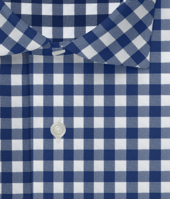 【CANCLINI】形態安定 ブルー ツイル チェック ドレスシャツ
