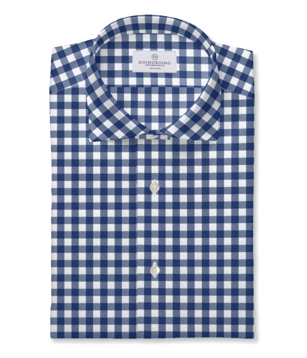 【CANCLINI】 形態安定 ブルー ツイル チェック ドレスシャツ