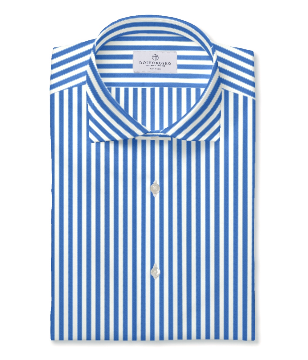【CANCLINI】リンクルフリー＆ストレッチ ブルー ストライプ ドレスシャツ