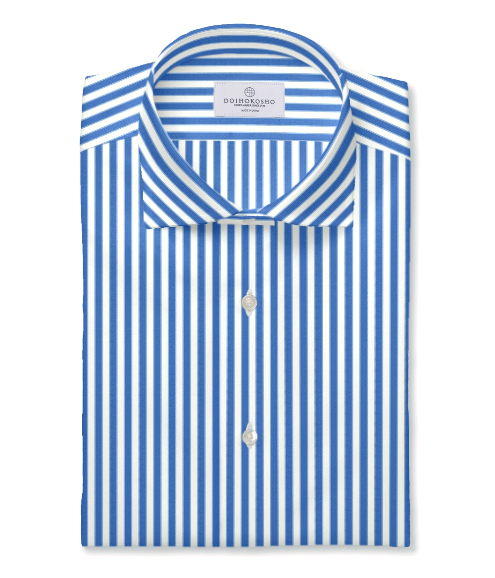 【CANCLINI】リンクルフリー&ストレッチ ブルー ストライプ ドレスシャツ