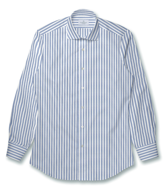 【CANCLINI】ブルー パナマ ストライプ ドレスシャツ