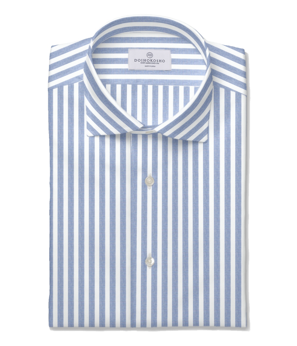 【CANCLINI】ブルー パナマ ストライプ ドレスシャツ