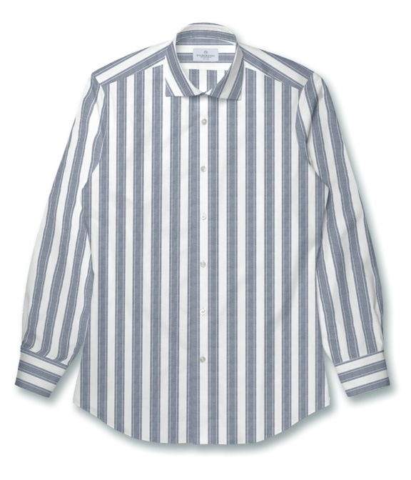 【CANCLINI】ネイビー パナマ ストライプ ドレスシャツ（Easy Order）