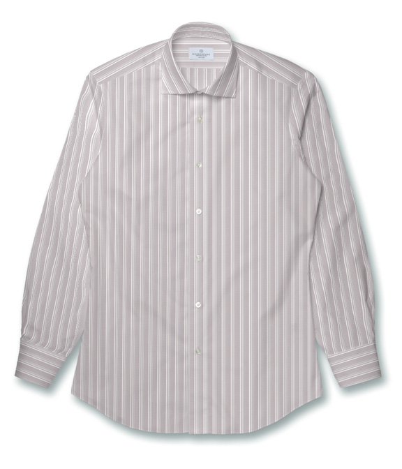 【CANCLINI】グレー ブロード ストライプ ドレスシャツ（Easy Order）