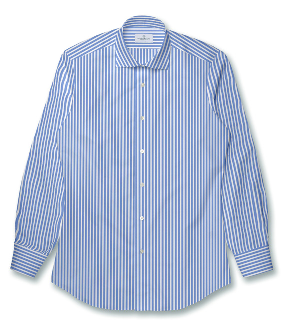【CANCLINI】ブルー ブロード ストライプ ドレスシャツ