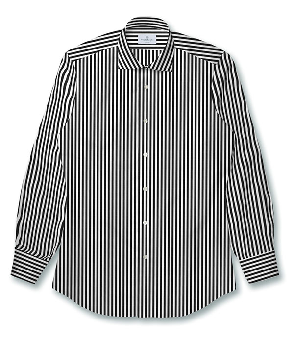 【CANCLINI】ブラック ブロード ロンドンストライプ ドレスシャツ