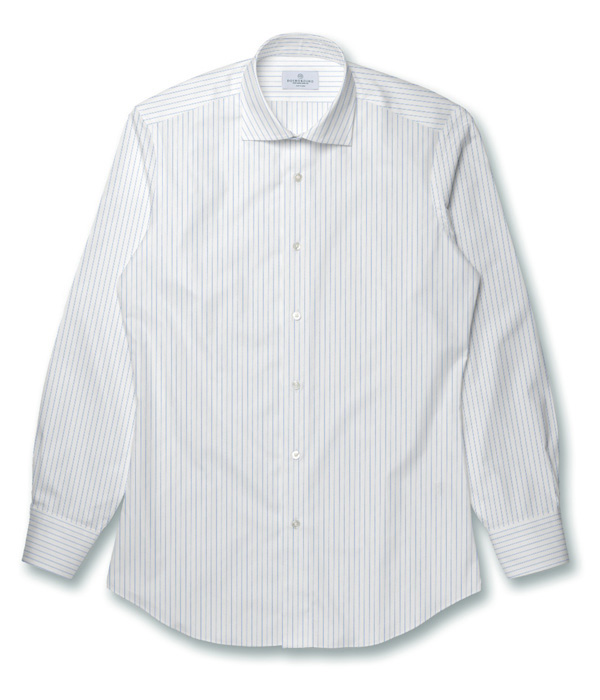 【CANCLINI】200/3 サックス ロイヤルオックス ストライプ ドレスシャツ