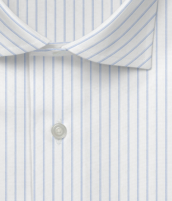 【CANCLINI】200/3 サックス ロイヤルオックス ストライプ ドレスシャツ