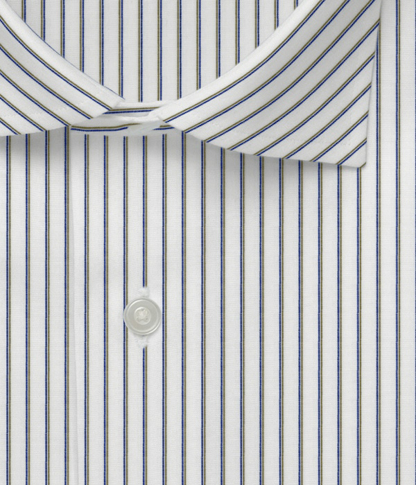 【CANCLINI】200/3 ブルー×ブラウン ブロード ストライプ ドレスシャツ