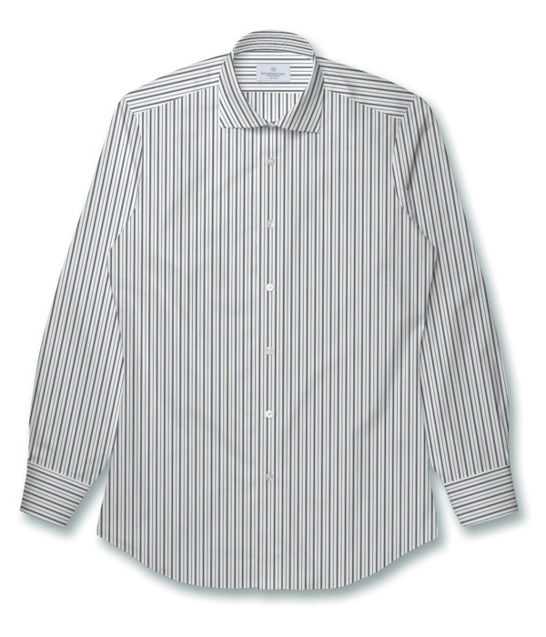 【CANCLINI】200/3 ブルー×グレー ドビー ストライプ ドレスシャツ
