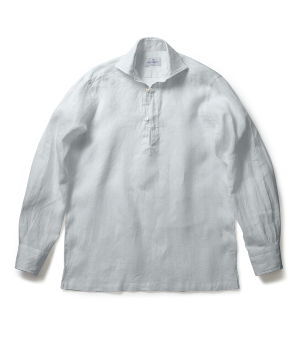 【THOMAS MASON Linen】イージーケア ホワイト リネン 無地 カプリシャツ