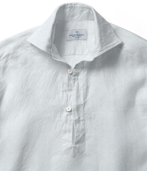 【THOMAS MASON Linen】イージーケア ホワイト リネン 無地 カプリシャツ